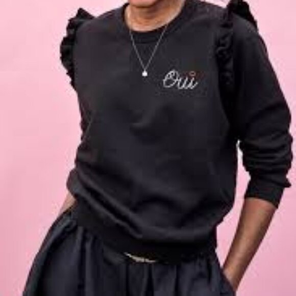Clare V Petit Ruffle Oui Sweatshirt in Black - Picture 1 of 6